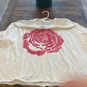 Tricia Fix White Crop Top with Red Rose Design